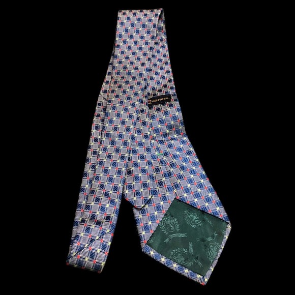 Tommy Hilfiger Extra Long 100% Silk Necktie, Blue w/Red & Green Accents USA Made - Picture 3 of 8